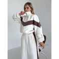thumbnail image 5 of Women'S 2 Piece Lounge Outfits Zip Up Sweat Set Contrast Striped Wide Leg Jogging Pants Travel Track Suit White XL, 5 of 9