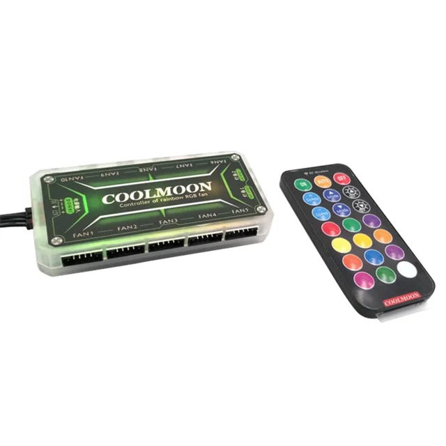 COOLMOON ARGB Controller 12V 5A 6Pin ARGB Cooling Fan Smart Remote Control PC Computer Case Cooling Chassis Silent Fan Hub green