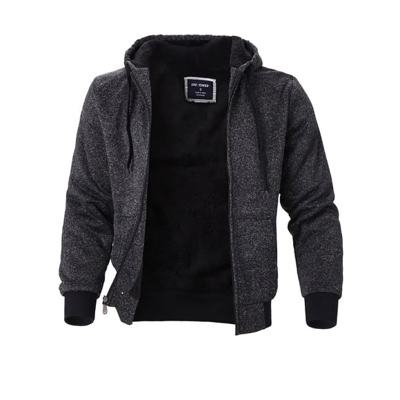 Sudadera con capucha de forro polar pesado Marled de talla grande S-5XL para hombre, chaqueta de invierno de manga larga con forro Sherpa y cremallera completa (Carbón XL)