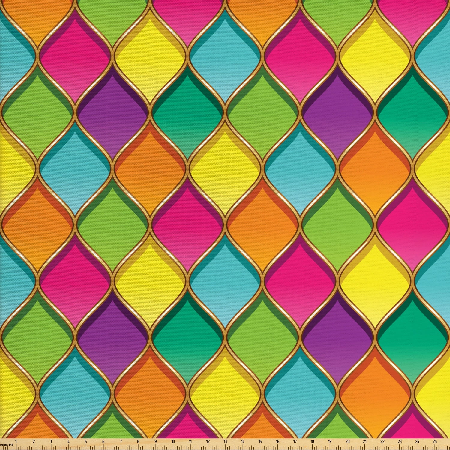 Geometric Fabric by The Yard, Vivid Colored Stained Glass Style Pattern