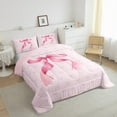 thumbnail image 3 of Feelyou Kawaii Bow-tie Kids Full Size Comforter Sets, Watercolor Pink Bowknot Ribbon Bedding Comforter Set, Cute Princess Style Reversible Bedding Sets, Luxury Bedroom Decor, 3-Piece, 3 of 8