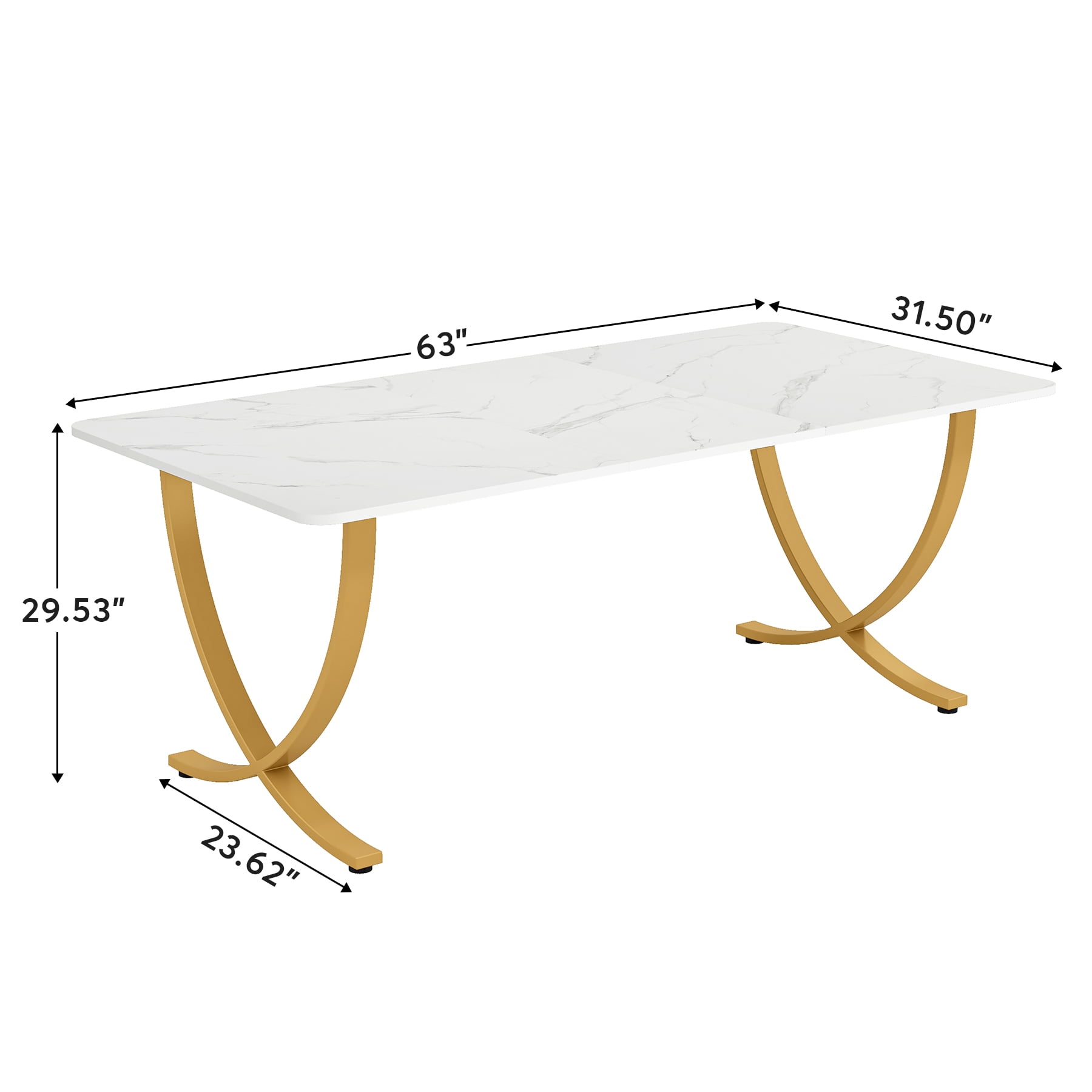 Finmind 63" Executive Desk, Large Office Desk with White & Gold Finish, Modern Computer Desk for Home Office, Conference Room