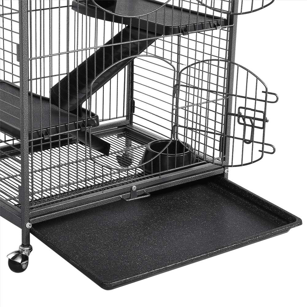 Yaheetech 52'' 6 Level Indoor Rabbit Small Animal Cage Hutch Black with 3 Front Doors