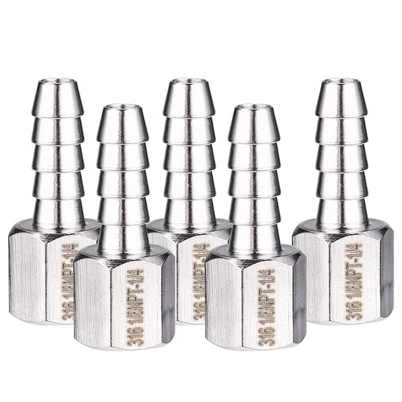 LTWFITTING Bar Production Stainless Steel 316 Barb Fitting Coupler 1/4" Hose ID x 1/8" Female NPT Air Fuel Water (Pack of 5)