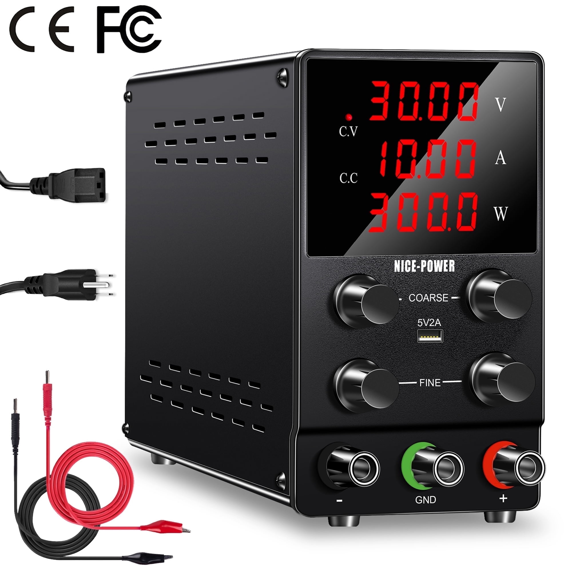 NICE-POWER DC Power Supply Variable 0-30V 0-10A Adjustable Lab Power Supply with 5V/2A USB Port Regulated 9v/12v/15v/24v Benchtop Power Supply SPS3010 110V input