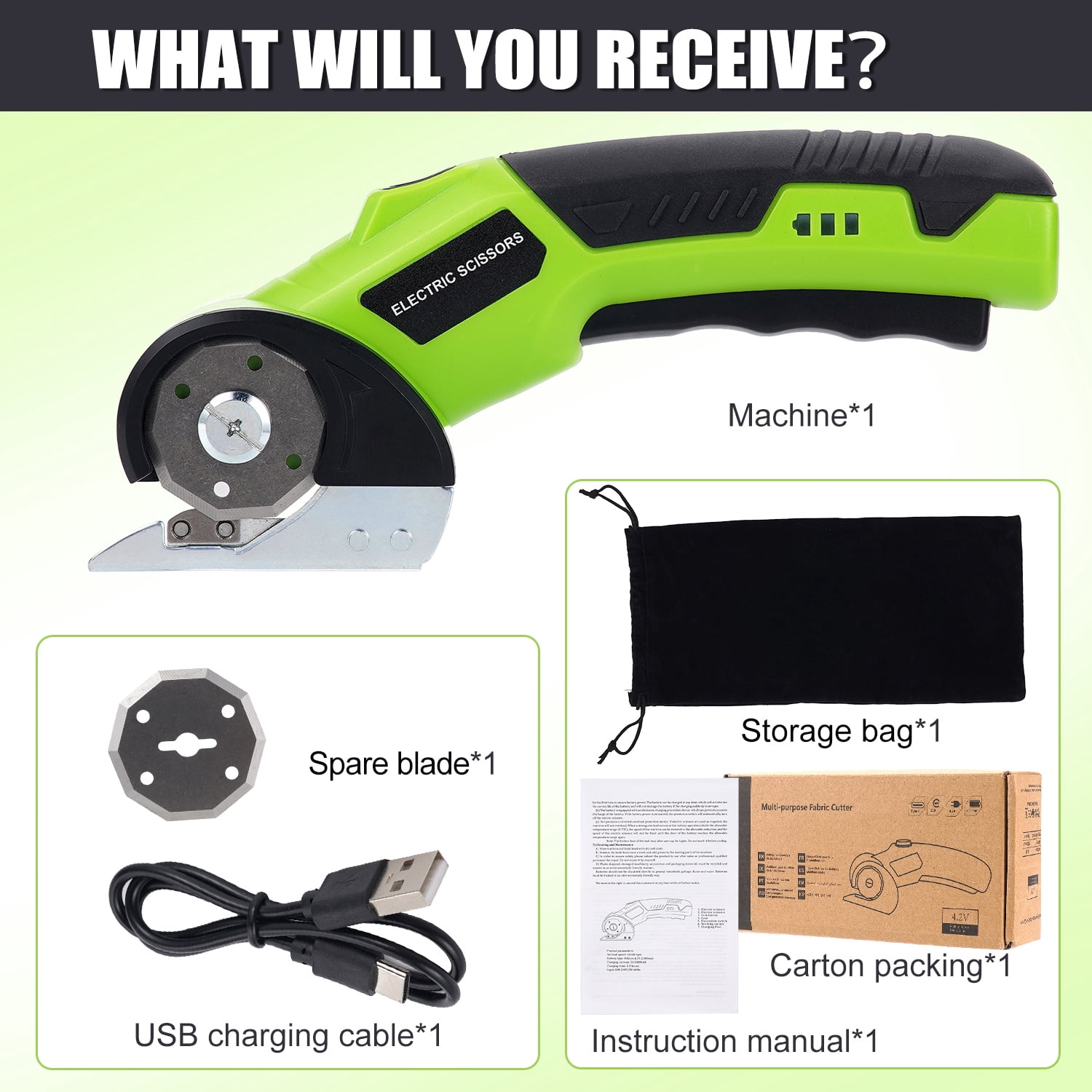 HORMY Cordless Electric Scissors, 3.6V Rechargeable Cardboard Box Cutter with Safety Lock & LED Light, Power Rotary Cutter for Fabric Carpet Leather
