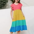 thumbnail image 3 of SEMPAI Fashion Girls' Summer New Short Sleeve Ruffled Pockets Round-Neck Printed Dress, 3 of 5