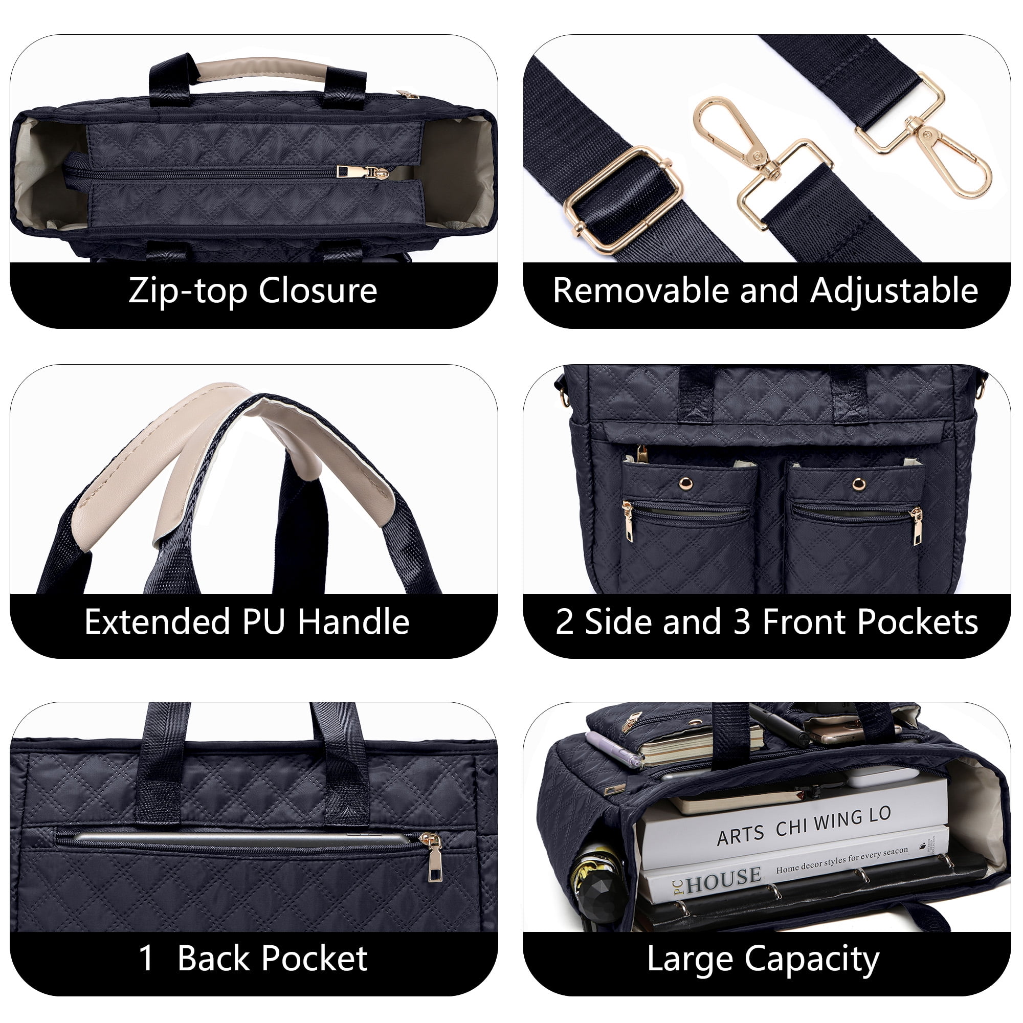 2pcs/Set Large Quilted Nylon Tote & Shoulder Bag | Spacious Crossbody Laptop Handbag for Women, Durable Hobo Messenger Purse for Work, Travel, Gym & Daily Essentials