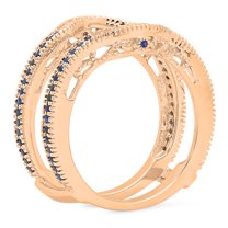 Dazzlingrock Collection 14K Blue Sapphire & White Diamond Anniversary Wedding Guard Ring 1/2 CT, Rose Gold, Size 7