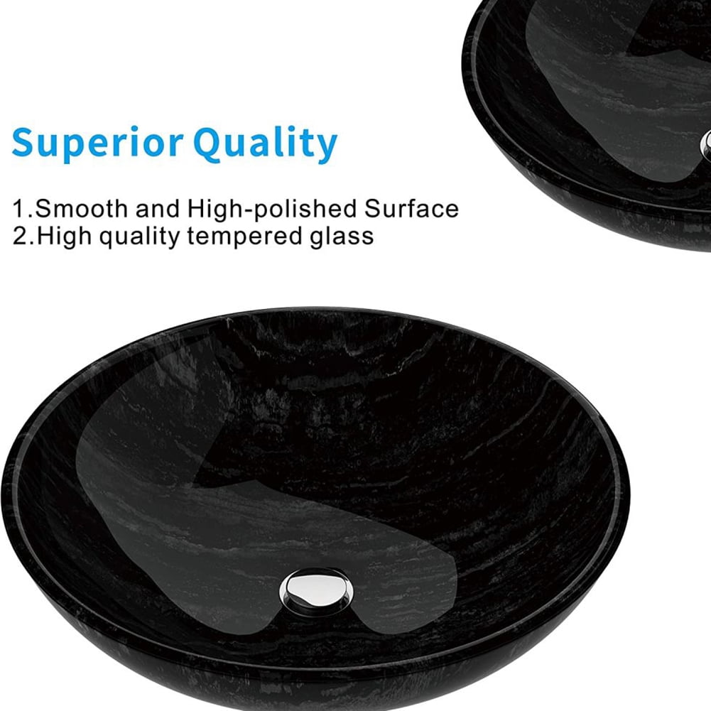 Kepooman F&R Bathroom Glass Vessel Sink, Handmade Artistic Tempered Glass Vessel Sink Vanity Round Bowl, Gray Kepooman F&R Bathroom Glass Vessel Sink, Handmade Artistic Tempered Glass Vessel Sink Vanity Round Bowl, Gray