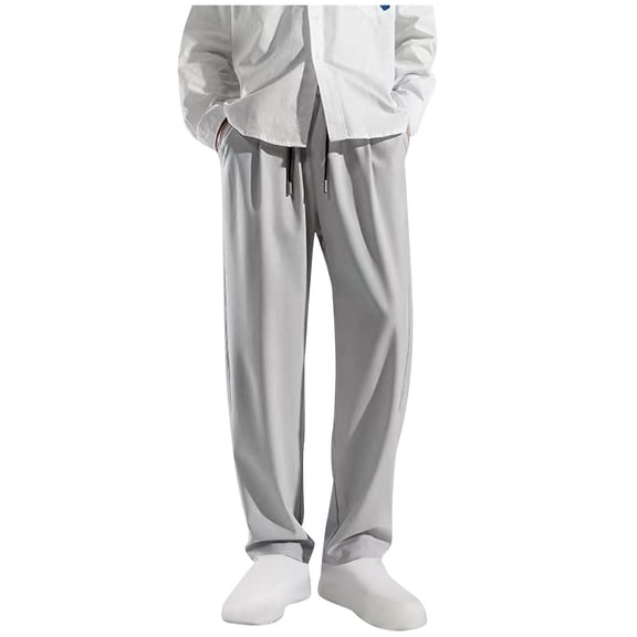 Aursykel Men's Sports Pants Casual Stretchy Breathable Straight Leg Pant for Running Drawstring Elastic Waist Long Trousers