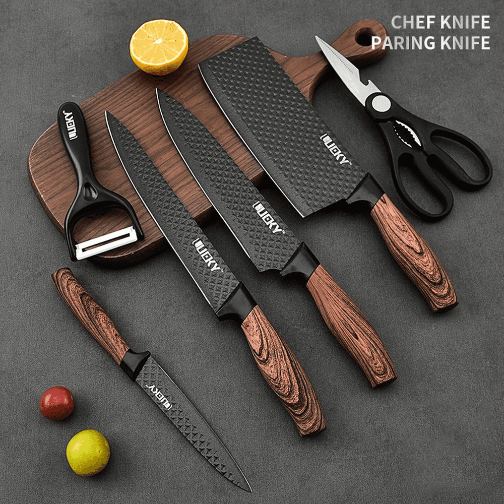 Chef Knife Set, DFITO 6Pcs Stainless Steel Kitchen Knife Set, Non-Stick Coating, Ultra Sharp, Dishwasher Safe