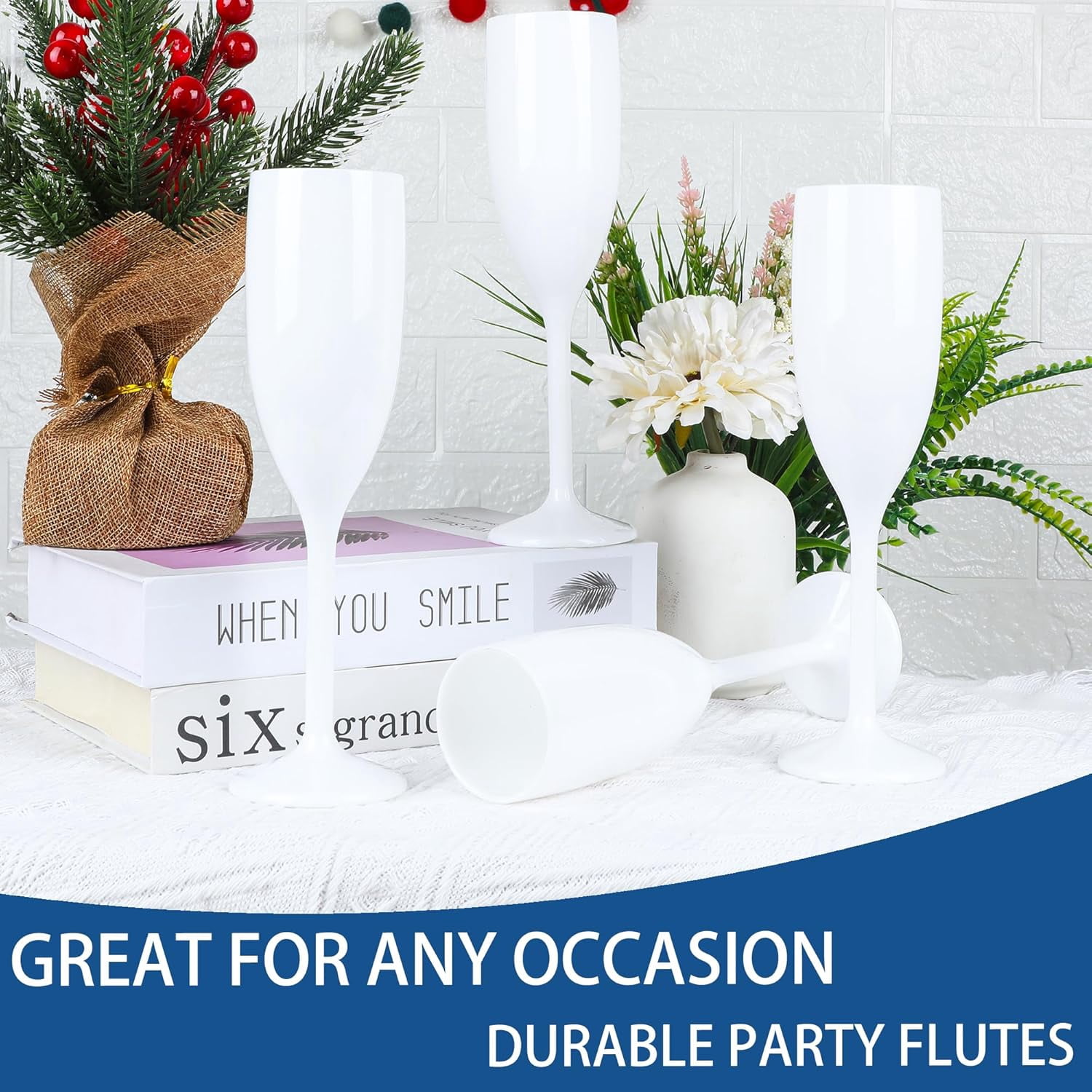 AGH Champagne Flute Acrylic Champagne Glasses Wedding Toasting 7oz Champagne Flute Goblet Plastic Reusable Unbreakable Champagne Cups for Bachelorette Wedding Bridal Shower Party, 12 Pack