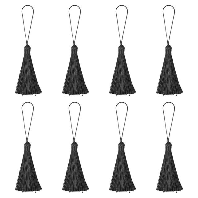 Unique Bargains 6.5' Silky Bookmark Tassels with Loop for DIY Craft Accessory, 8Pack Black