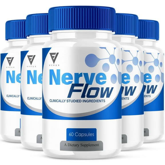 (5 Pack) Nerve Flow Nerve Support Supplement NerveFlow Advanced Formula, Nerve Flow Premium Nerve Support Pills (300 Capsules)