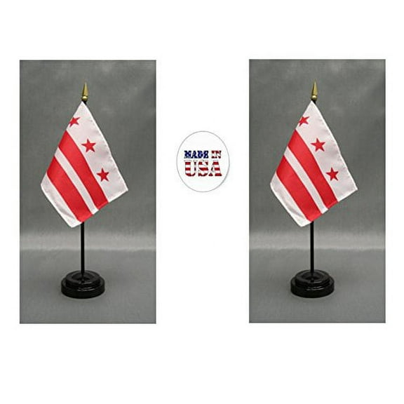 Made in the USA. 2 District of Columbia 4"x6" Miniature Desk & Table Flags Includes 2 Flag Stands & 2 Washington D.C. Small Mini Stick Flags
