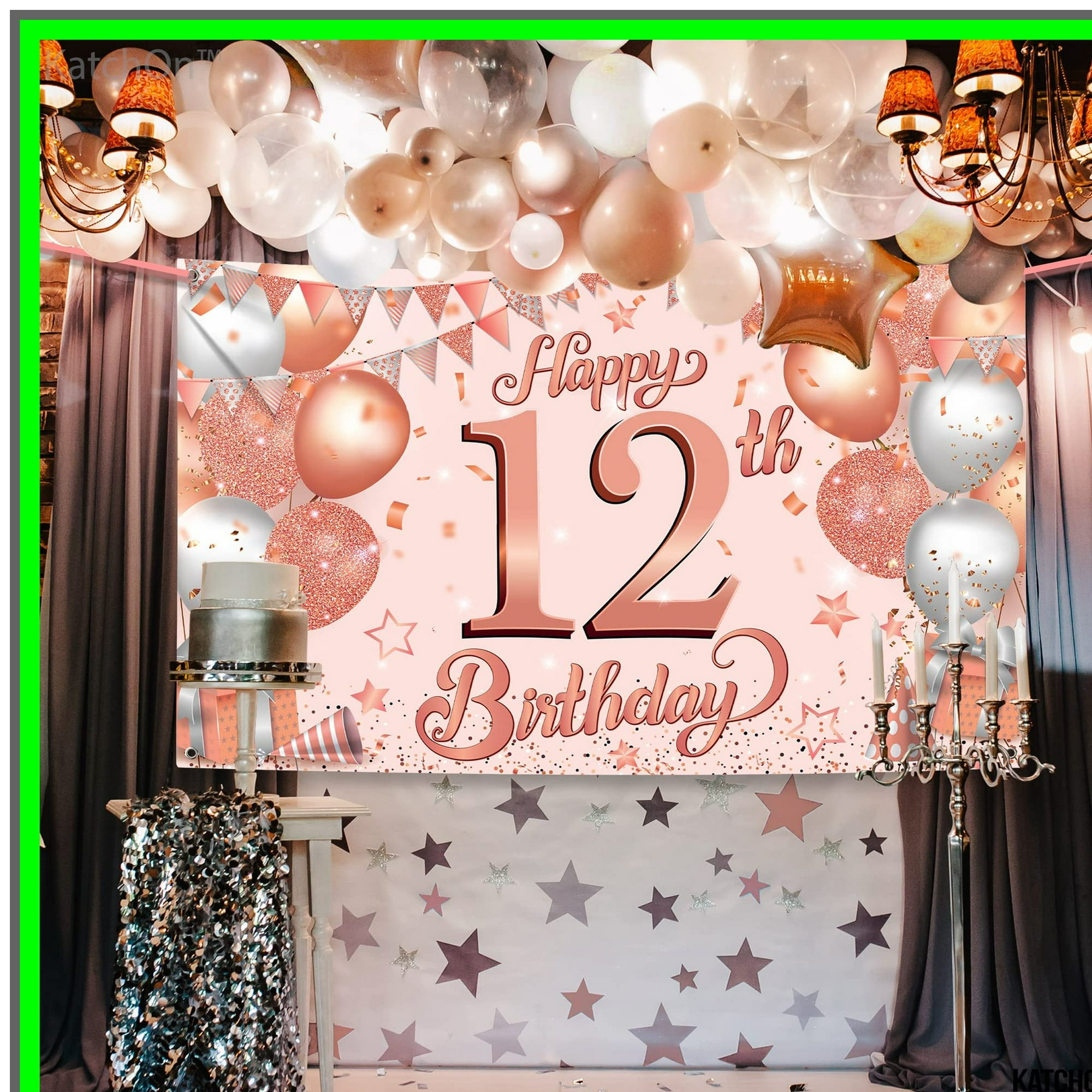 Bannière Joyeux 12 Ans Anniversaire - 150x90 Cm - Décoration Rose à Paillettes - Pour Fête Fille