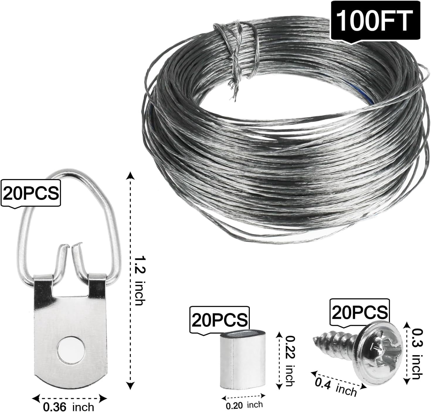 Picture Hanging Wire Kit with D Rings and Screws, Heavy Duty for Hanging Pictures, Clocks, Mirrors