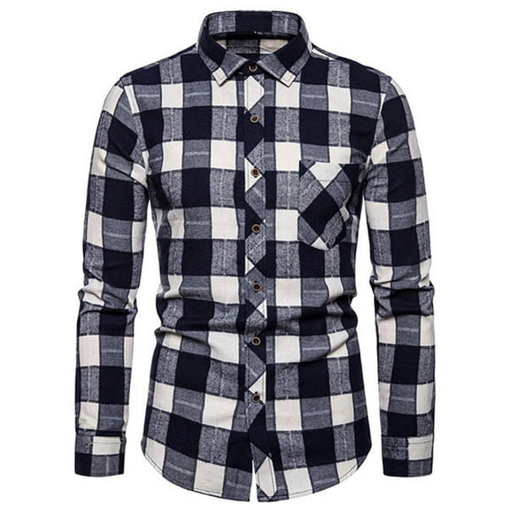Tdoqot Mens Long Sleeve Shirts- Plaid Trendy Casual Turndown Collar Button Down Fall Flannel Shirt Black Size XL