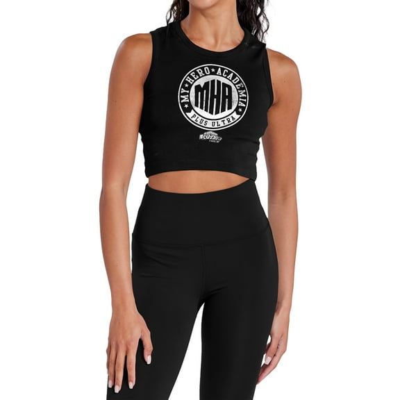 My Hero Academia Vintage MHA Plus Ultra Badge Women's Sleeveless Crop Top Tank, Black, 2X-Large