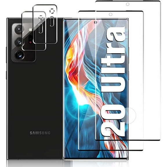 [2 2 Pack] Tempered Glass Screen Protector for Samsung Galaxy Note 20 Ultra 5G, Tempered Glass, Fingerprint Compatible, HD Clear, Case Friendly With Camera Lens Protector for Note 20 Ultra 5G