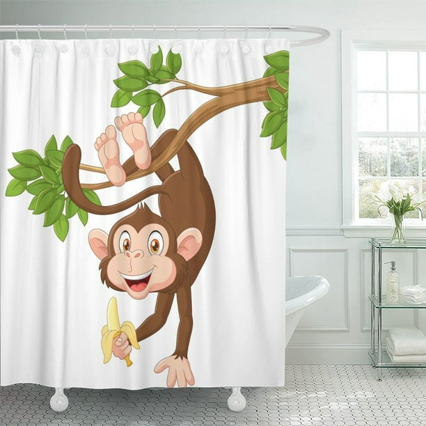 Ksadk Brown Animal Cartoon Happy Monkey Hanging And Holding Banana Cute 