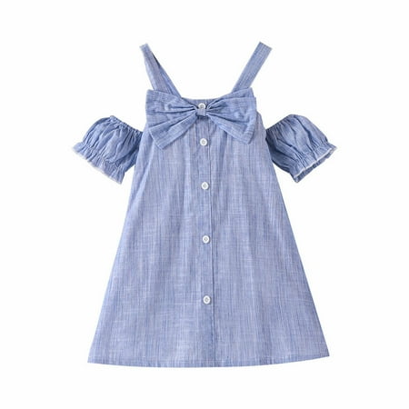 

ZRBYWB Girls Puff Sleeve Dress Children s Summer Casual Suspender Dress Children s Bowknot A Line Dress Baby Girl Clothes