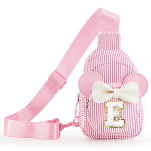 Cute Initial Sling Bag Stripe Crossbody Bag Purse Fanny Pack Personalized Gifts for Daughter Sister Pink