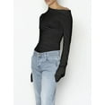 thumbnail image 3 of KelaJuan Women Casual Shirt Autumn Cold Shoulder Long Sleeve Slim Fit Tops Trendy Solid Color Basic Tee, 3 of 6