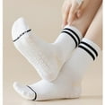 thumbnail image 2 of Women's 2-Pair Set Crew Athletic Socks with Striped Cuffs and Full Sole Grip for Yoga Fitness - 2 pairs-A, 2 of 7