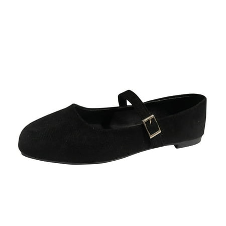 Omagie Ballet Flats Shoes for Women Square Toe Mary Jane Flat Shoes Adjustable Strap Comfortable Slip on Mary Jane Black Flats(Black 7.5)
