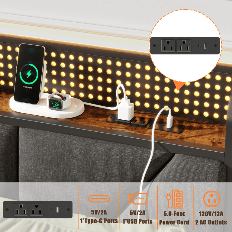 Satifur Twin Bed Frame, LED Charging Headboard photo 2