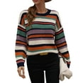thumbnail image 4 of Qmyliery Women's Casual Sweater Crew Neck Long Sleeve Contrast Stripe Loose Jumper Pullover Knitwear, 4 of 8