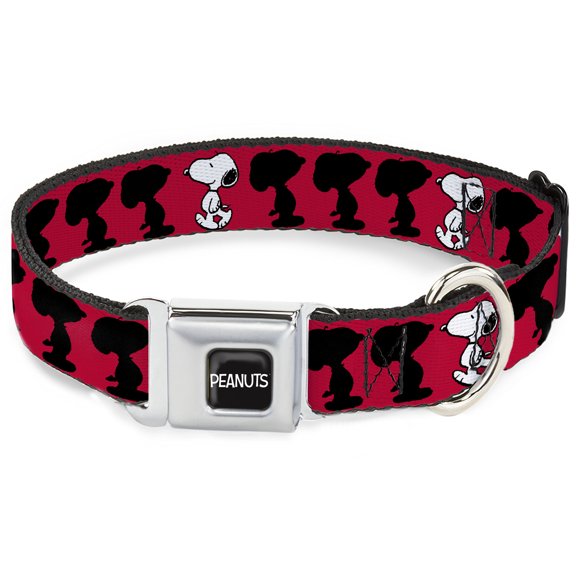 Peanuts Worldwide LLC Pet Collar, Dog Collar Metal Seatbelt Buckle, Peanuts Snoopy Walking Silhouette Pose Red Black White, 9.5 to 13 Inches 1.0 Inch Wide