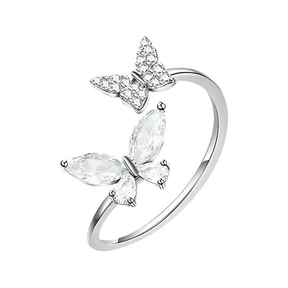 CILENON Gold Rings for Women Butterfly Ring Women's Tail Ring Small And Luxury Design Light Luxury Index Finger Ring Plain Ring Open Ring Rings for Women Gold Plated Rings for Women (Silver,One Size)