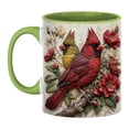 thumbnail image 2 of Ceramic Coffee Mug 11 Oz Two Tone Green Cardinal Mug with Floral Decor Gift for Bird Lover for Coffee and Tea Great Housewarming Gift Christmas Gift, 2 of 9
