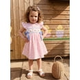 thumbnail image 4 of Toddler Baby Girl Easter Outfit Rabbit Embroidery Fly Sleeve Crewneck Smocked Dresses Bowknot Plaid A-line Dress Cute Summer Clothes 6M-5T, 4 of 9