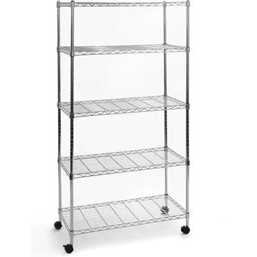 5-Tier Steel Wire Shelving with Wheels, 30" W x 14" D, Chrome