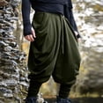 thumbnail image 2 of Men's Vintage Casual Pants, Trousers, Joggers, Elastic Waist Drawstring Straight Leg, Comfortable Breathable Lightweight, Medieval Daily Work Streetwear, Summer | AKLJWH,Army Green L, 2 of 9