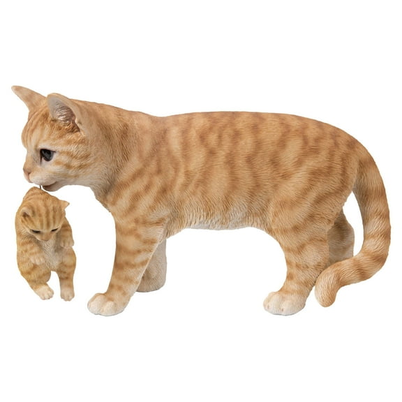 Hi-Line Gifts 16.75" Tabby Mother Cat Carrying Kitten Outdoor Garden Statue