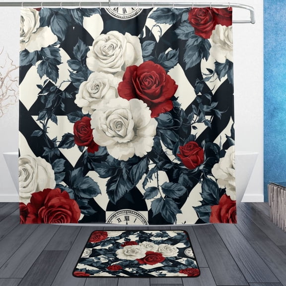 BZSMCE Shower Curtain and Bath Accessory Set,Timeless Elegance Pattern