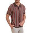 thumbnail image 4 of Polo de punto a rayas INSPIRE CHIC para hombres, camisetas de polo de manga corta con botones, jacquard, tamaño S, marrón oscuro, 4 of 6