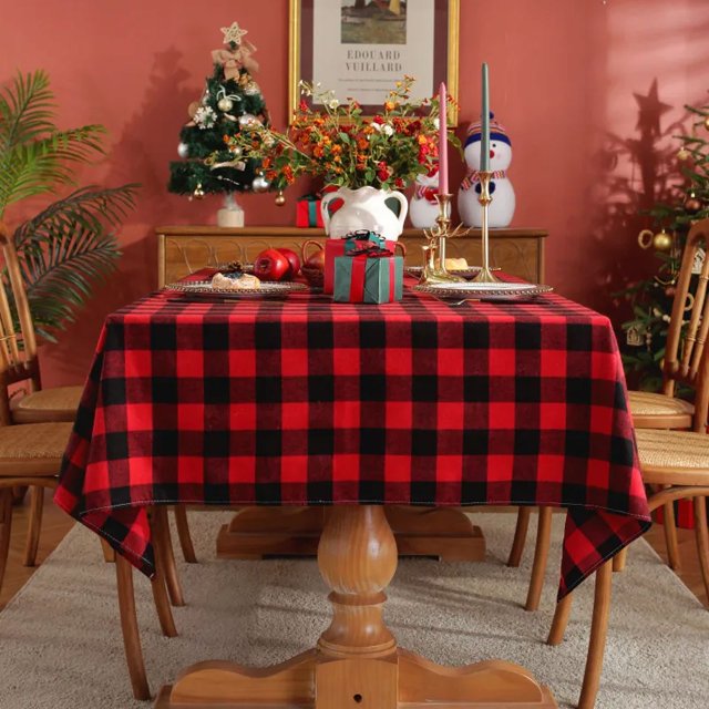 Christmas Plaid Tablecloth Red Green Cotton Table Cloth Vintage Dining Table Cover For Home Party Birthday ChristmasDecor Deng Deng
