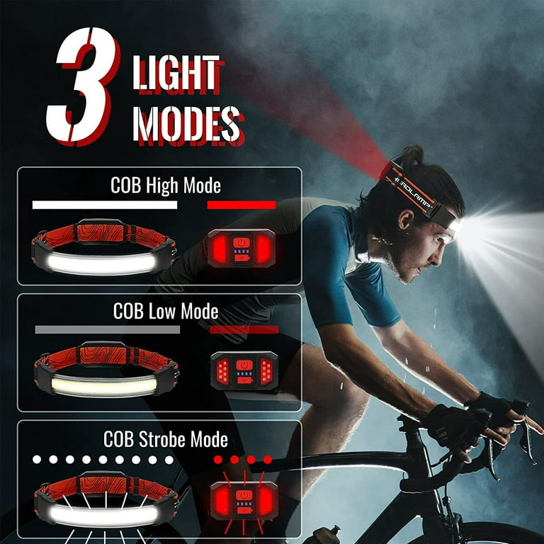 Elbourn 2Pack Rechargeable LED Headlamp, Wide Beam Headlamp Flashlight  230°Illumination, Waterproof Lightweight Head Lamp to Wear Outdoor, 3 Modes  Head Light Flashlights for Running Camping Biking 