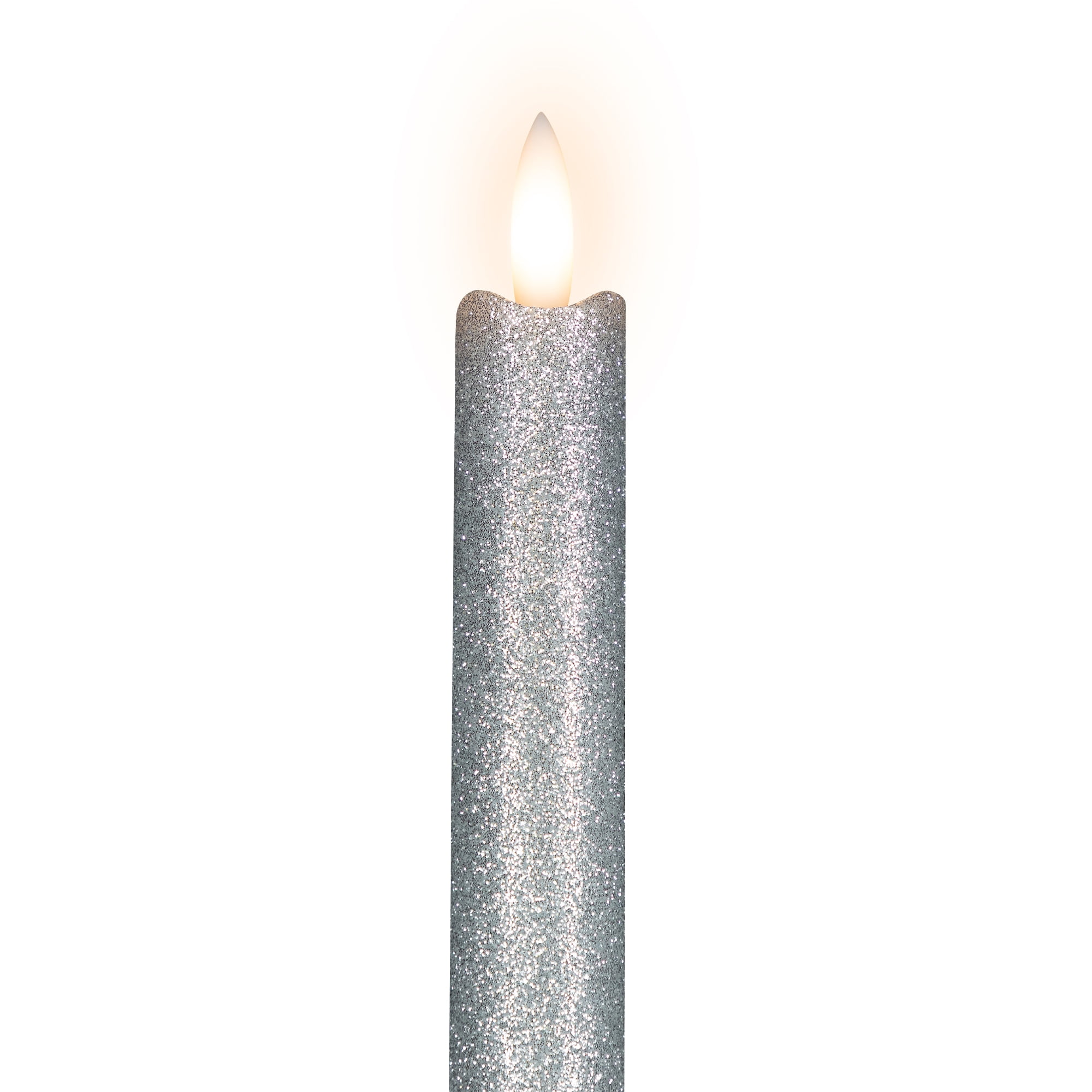 Northlight LED Flameless Flickering Taper Glittered Christmas Candles - 11" - Silver - Set 2