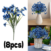 UV Resistant Artificial Outdoor Flowers, 8 Bundles Faux Plastic Flowers for Outside & Indoor Decor, Blue Fake Flower Plants for Garden, Porch & Home Decoration