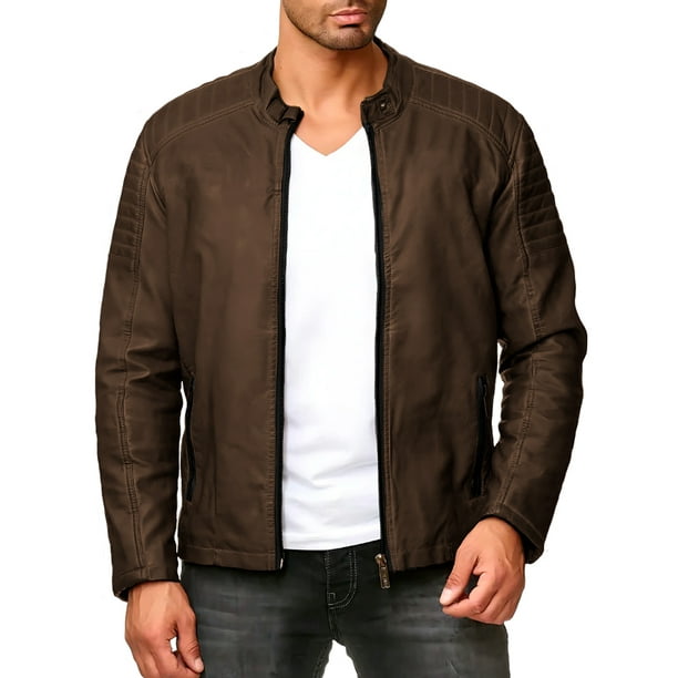 Chamarra Para Hombre Shendy Vendi Chaqueta Vinipiel Tipo Biker Chocolate Chica