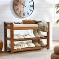 thumbnail image 5 of Shoe Bench with Hidden Drawer and Side Holder, 2 Tier Entryway Bench with Storage 27.6 in, Bamboo Shoe Rack with Cushion for Entryway Hallway Living Room Bedroom, 5 of 8