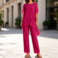 thumbnail image 3 of Yigetop Women's Asymmetric Capelet 2 Piece Pant Suit Round Neck Loose Fit Wide Leg Trousers Elegant Comfortable Outfits for Formal Events Red XXL, 3 of 4