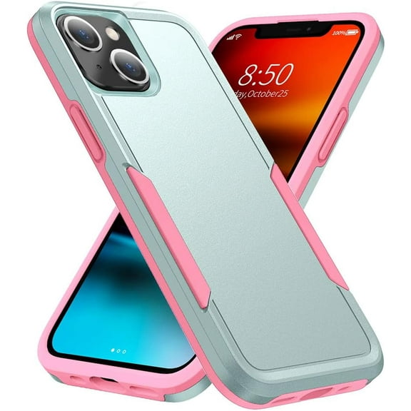 iPhone 13 Case Heavy-Duty Shockproof Military-Grade Dual Layer Wireless Charging Support Phone Case for iPhone 13 Case 6.1" Women(Green/Pink)